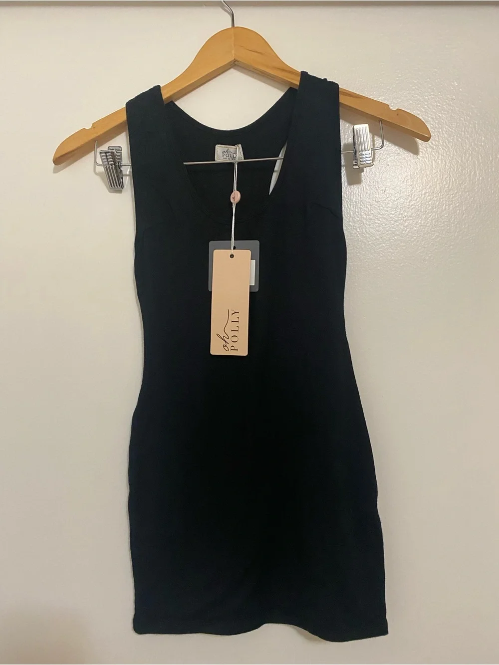oh polly ribbed dress Ribbed Modal Long-Sleeve Draped Mini Dress in Black - M